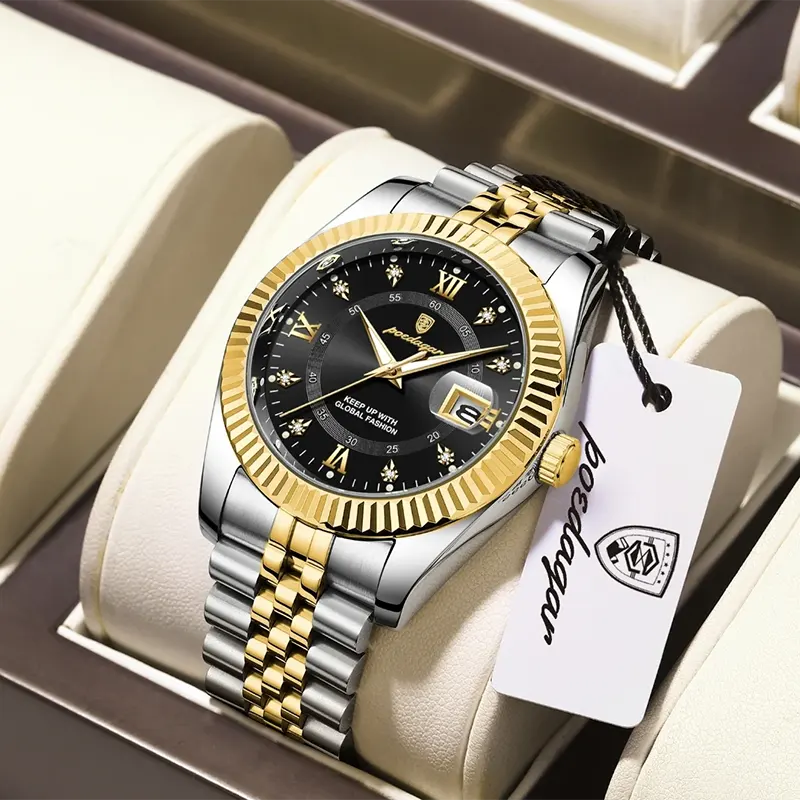 Poedagar 910B Black Dial Two-tone Couple Watch